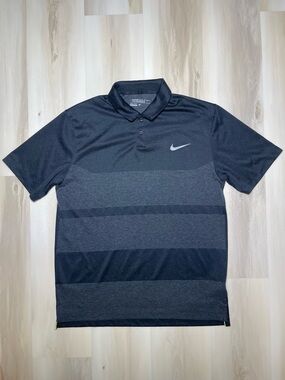 Nike Polo Golf Tour Premium Shirt Men’s Sz Med Black Dri Fit Big Stripes